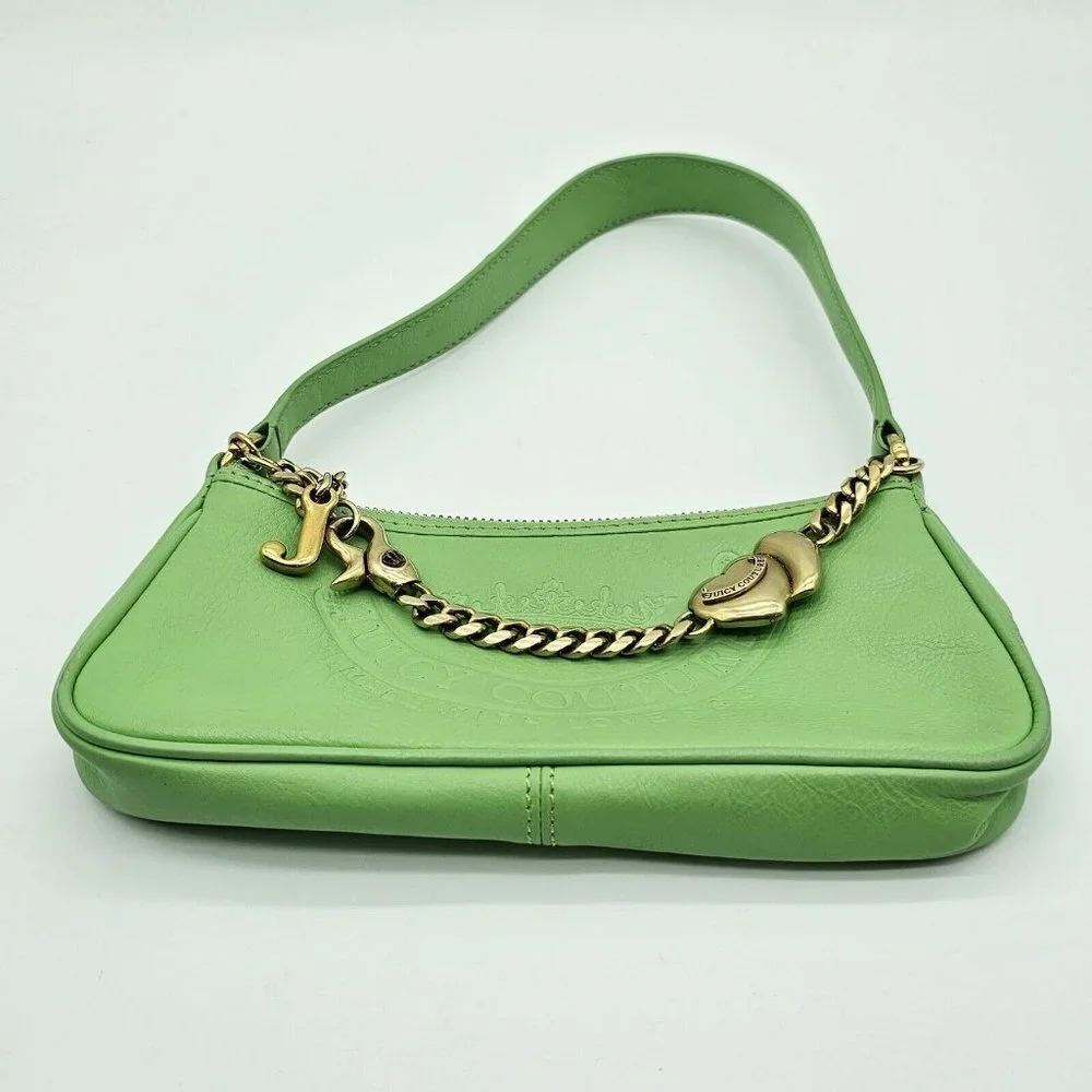 Vintage Y2K Juicy Couture Baguette Shoulder Bag Green Leather Mini Crown Charm - Picture 5 of 16